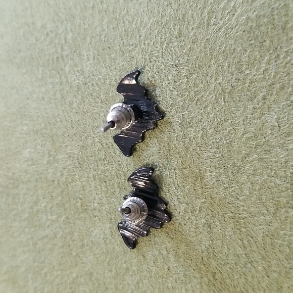 Tiny Black Enamel Bat Earrings - Picture 3 of 4